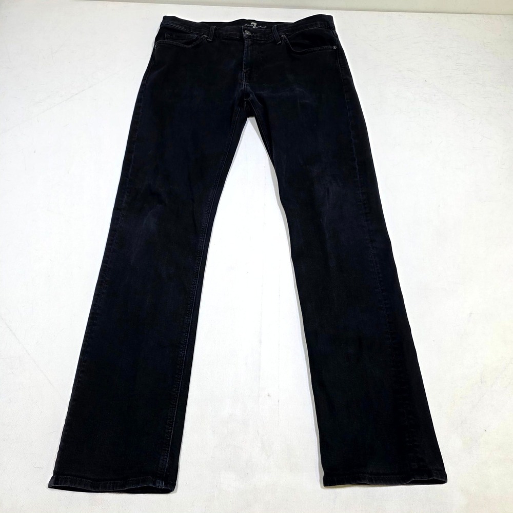 7 For All Mankind Slimmy Jeans Mens 34 Black Slim Fit Stretch Designer Denim